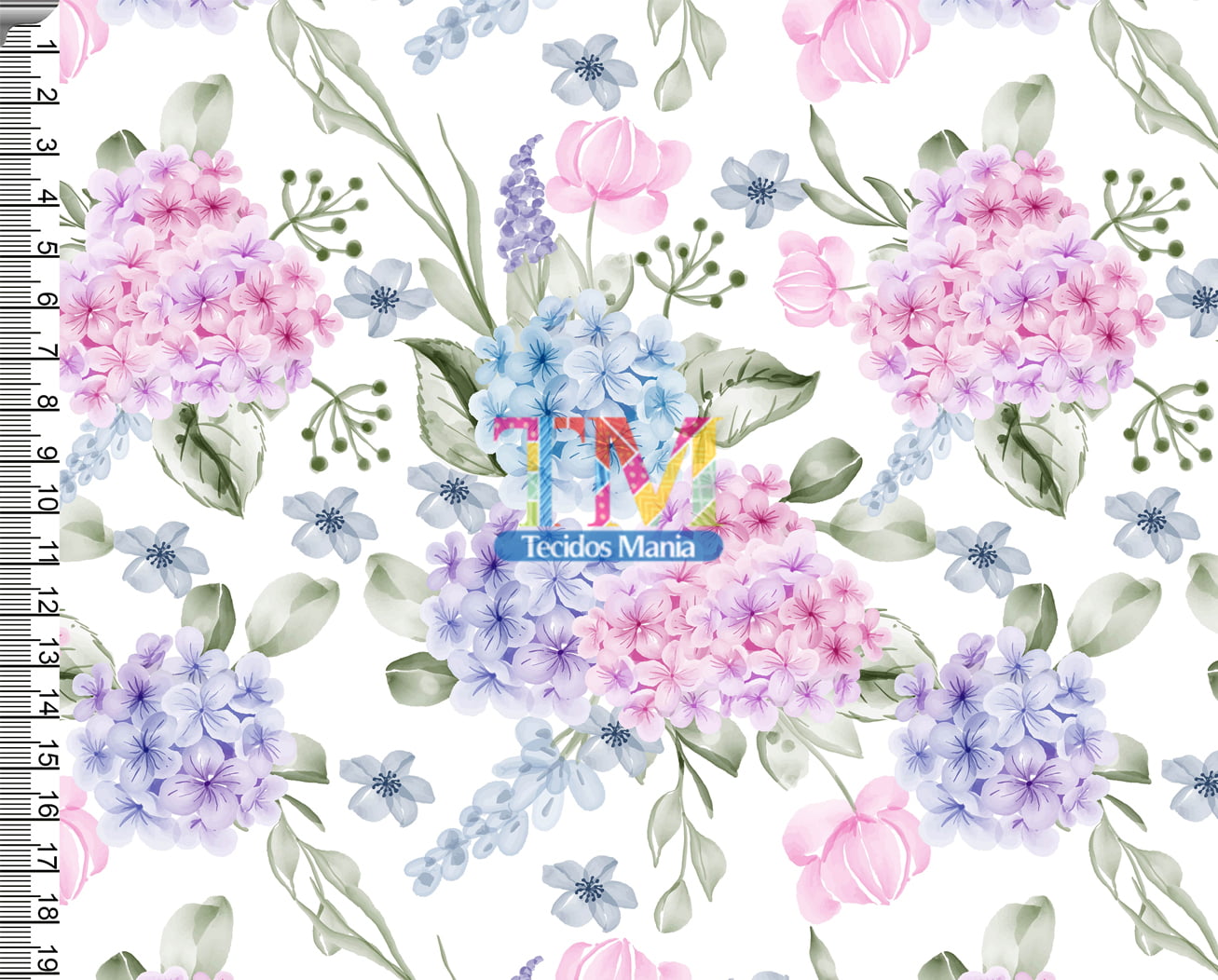 Sintético doll estampado  - Floral Primavera - Aquarela - rosa e lilás