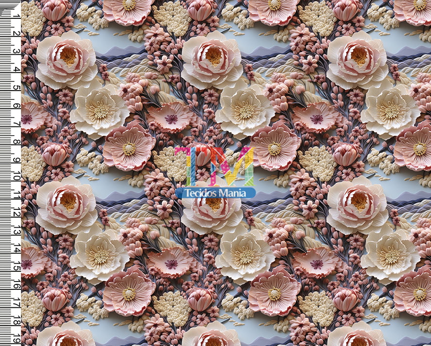Sintético doll estampado - Floral - Taina - bordado - 3D 