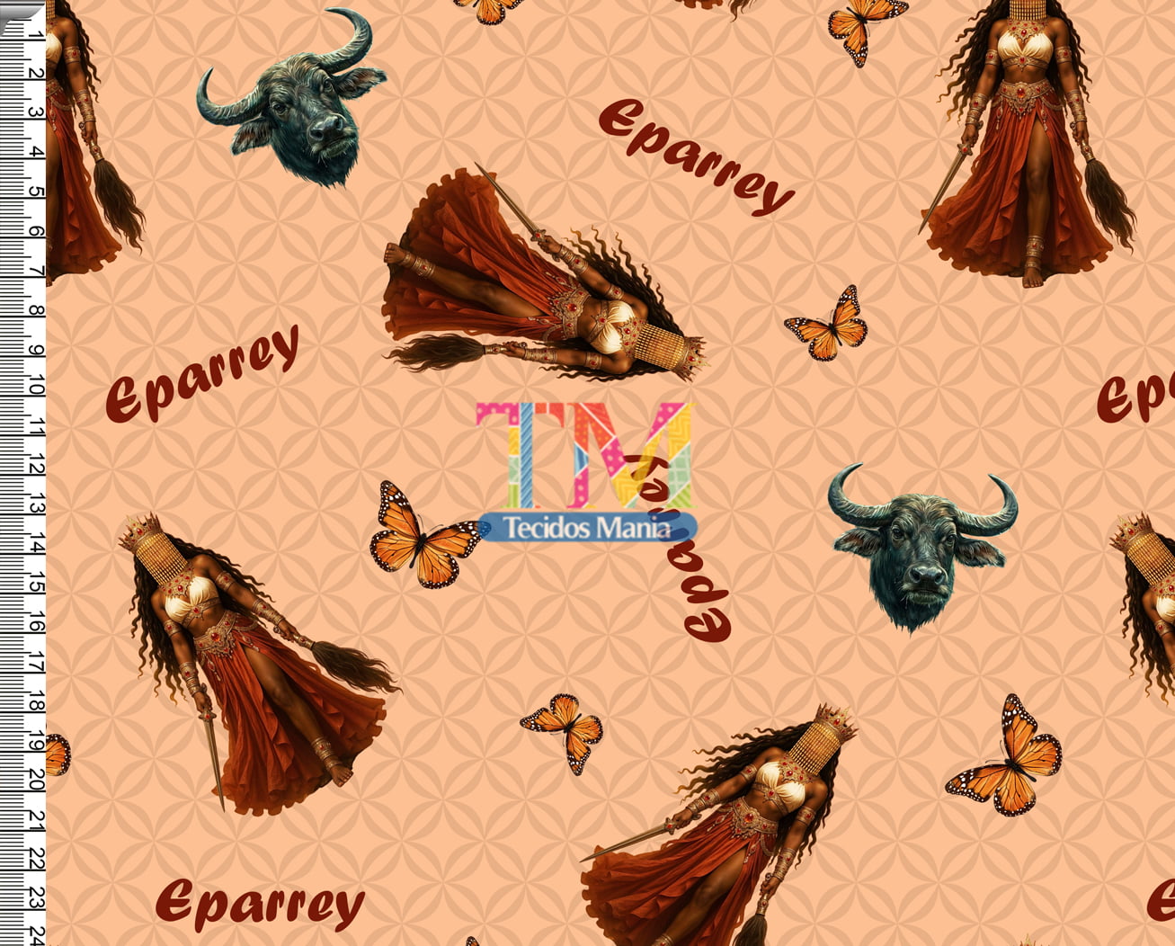 Sintético doll estampado - Iansã - Borboletas - fundo bege