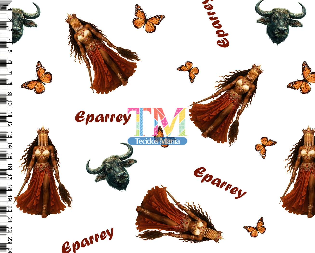 Sintético doll estampado - Iansã - Borboletas - fundo Branco