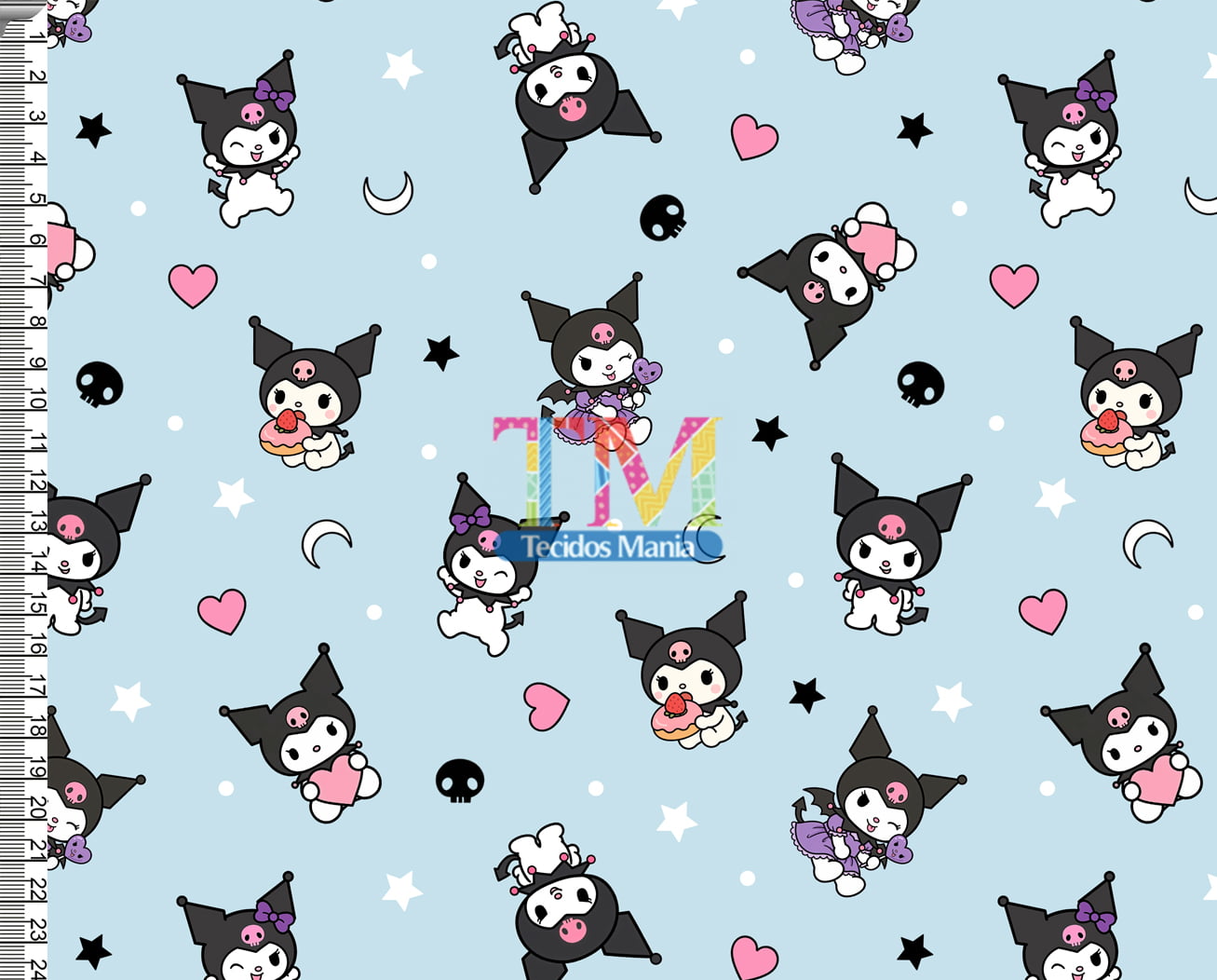 Sintético doll estampado - Kuromi - Fundo Azul