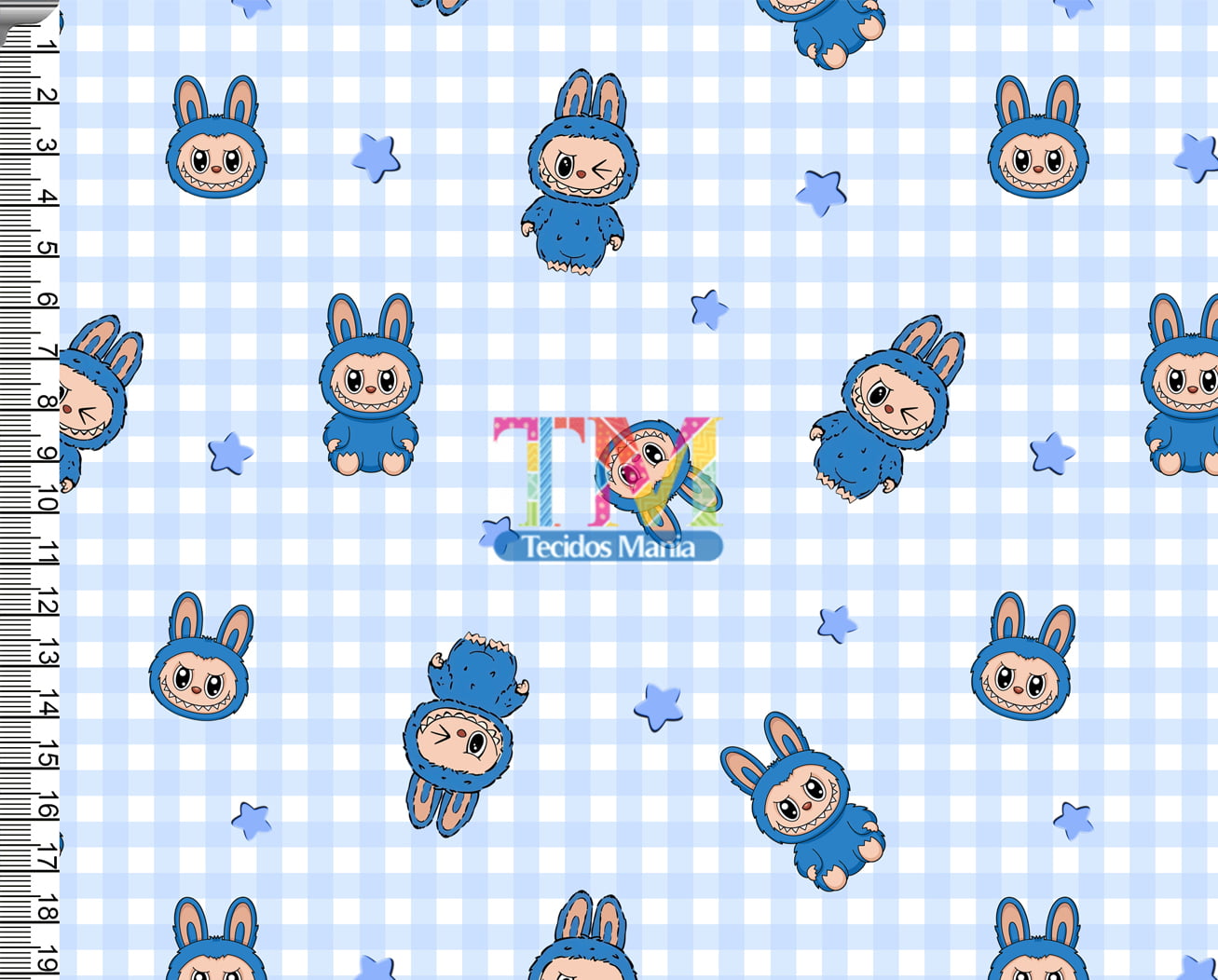 Sintético doll estampado  - Labubu - Xadrez star - azul