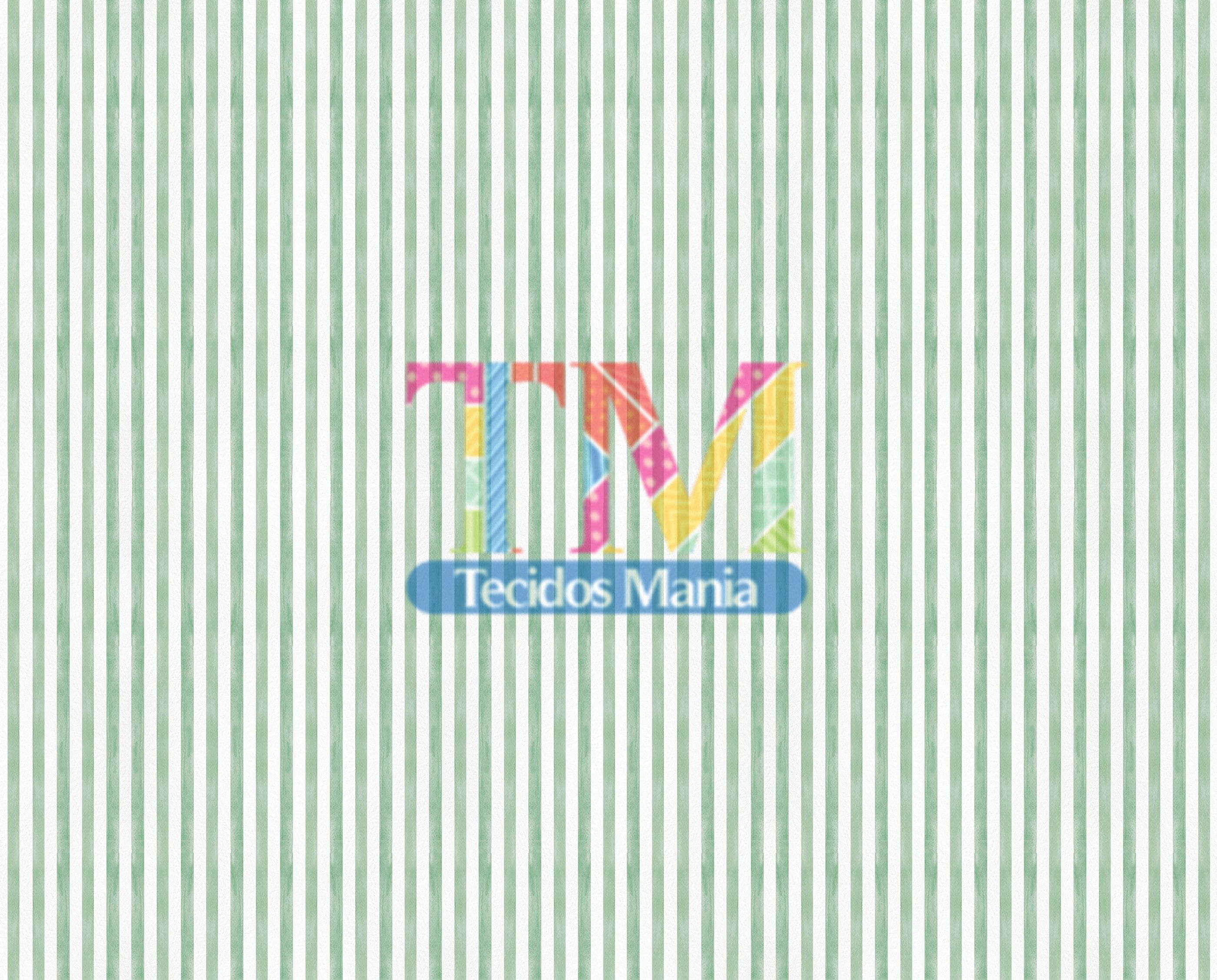 Sintético doll estampado - Listrado - aquarela - branco com verde
