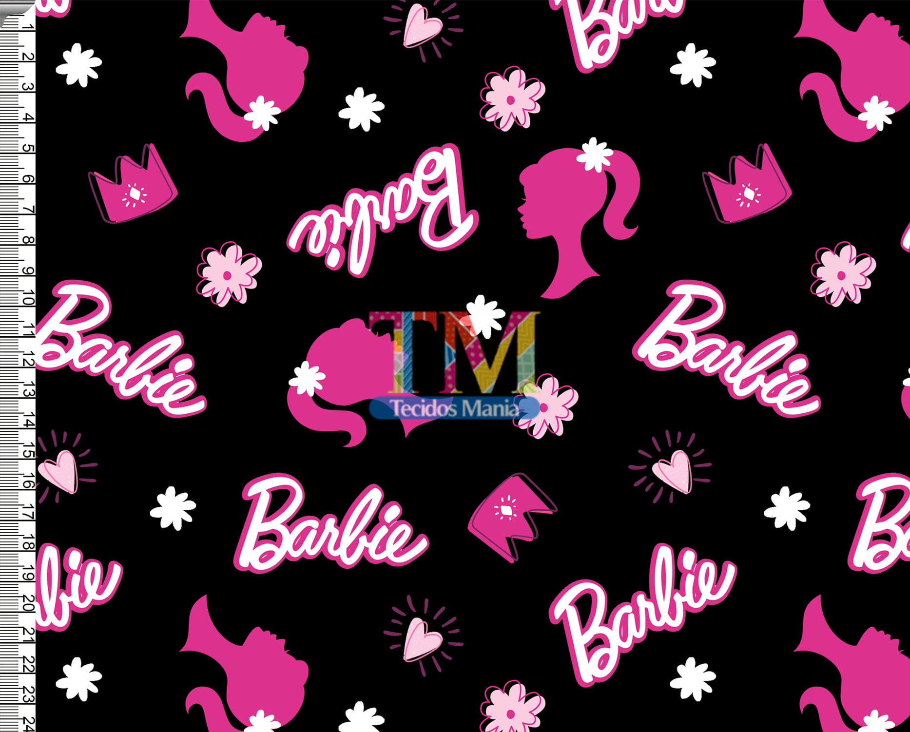 Sintético doll estampado  - Logo da barbie - fundo preto