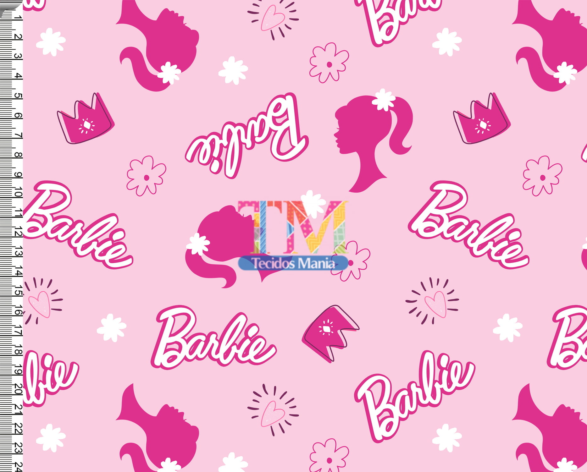 Sintético doll estampado  - Logo da barbie - fundo rosa