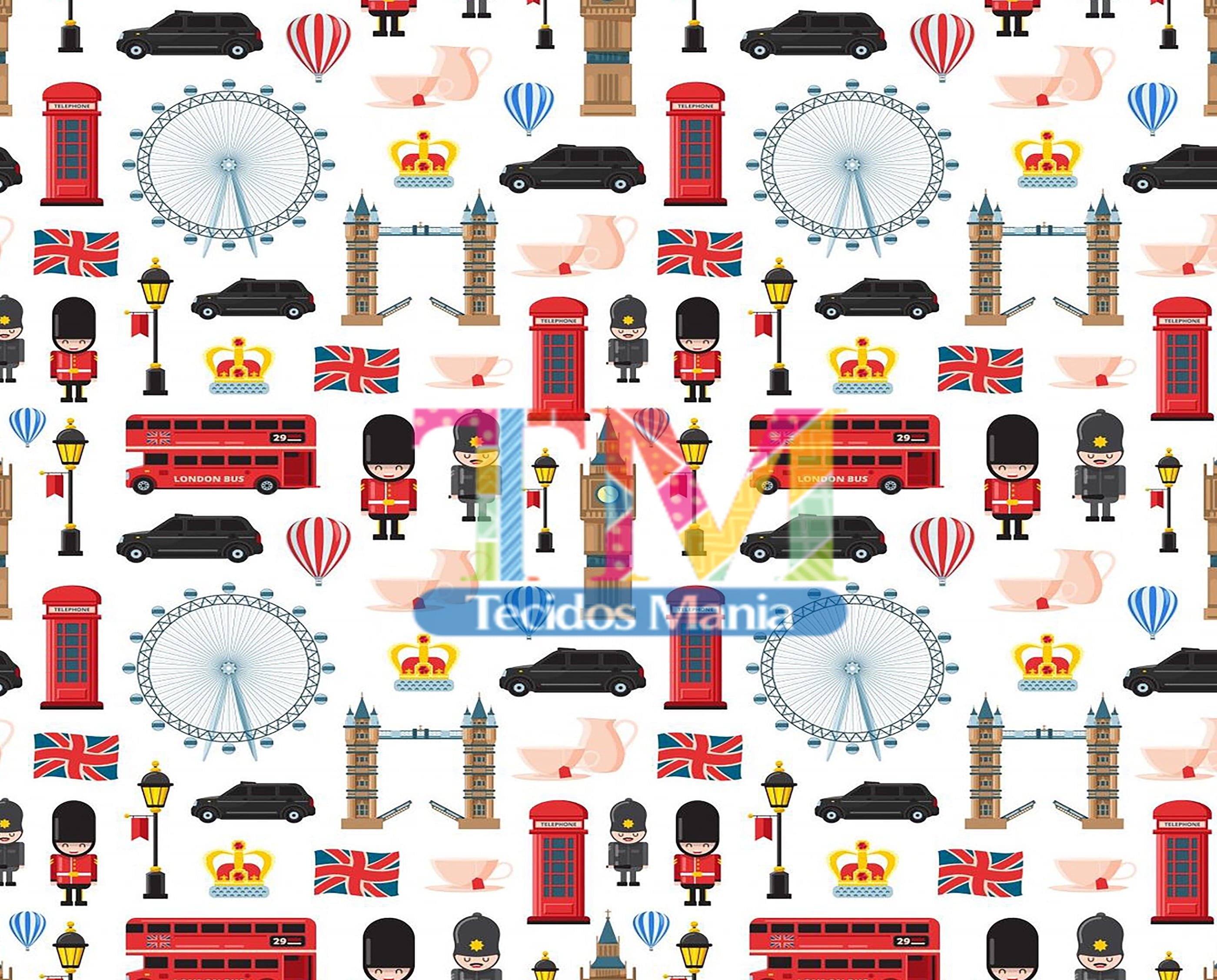 Sintético doll estampado - Londres - Fundo Branco