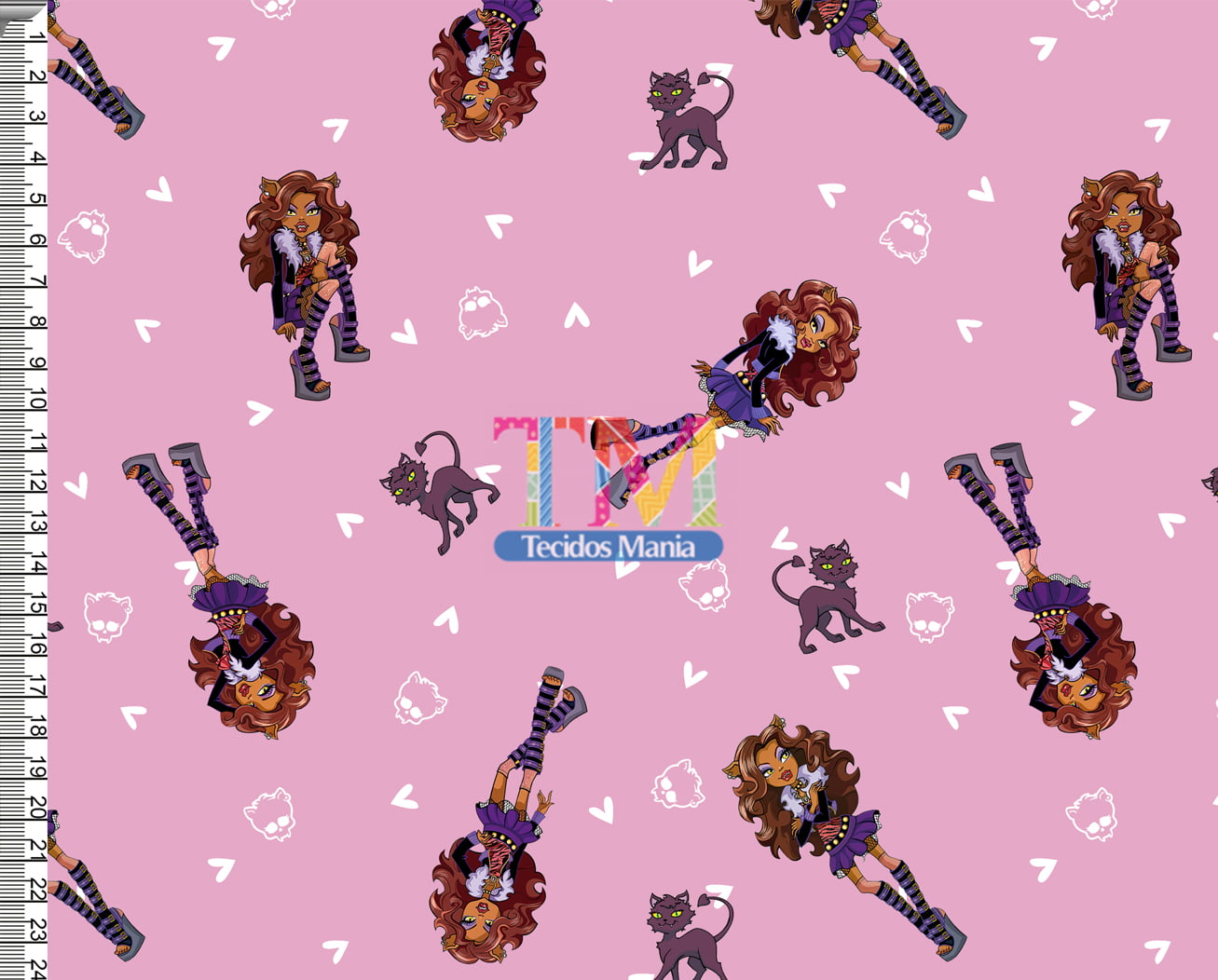 Sintético doll estampado - Monster High - Clawdeen Wolf - fundo Rosa