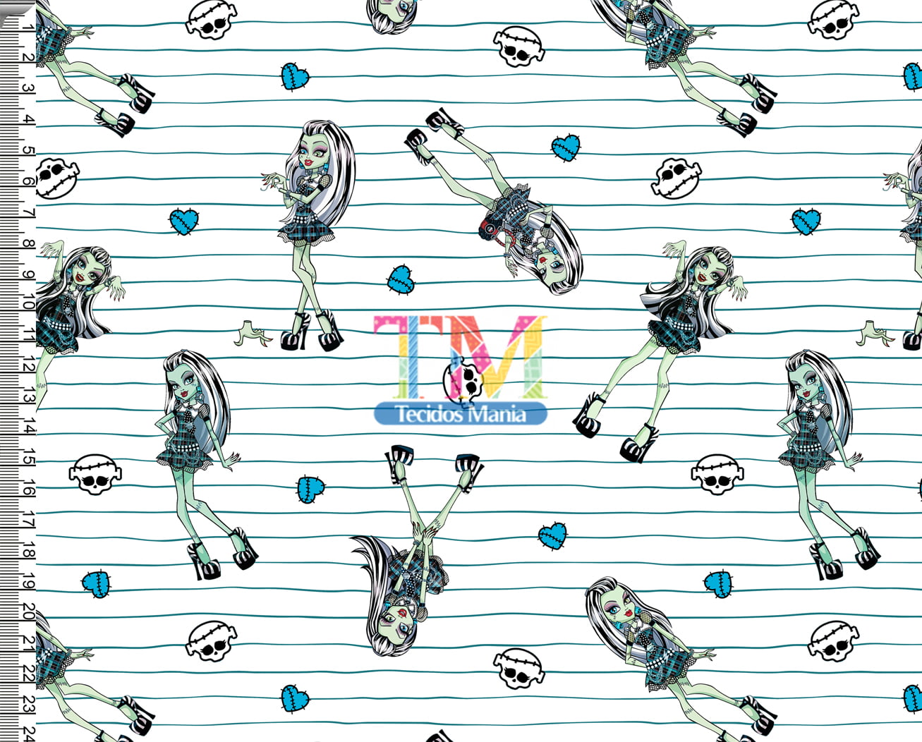 Sintético doll estampado - Monster High - Frankie Stein - Fundo branco