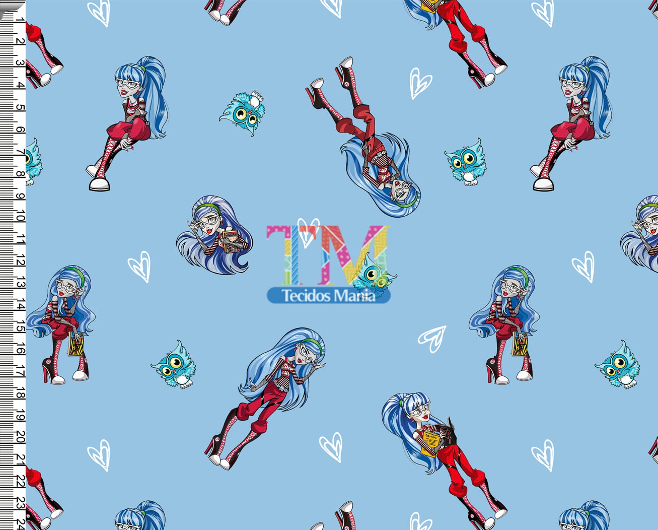 Sintético doll estampado - Monster High - Ghoulia Yelps - Fundo azul