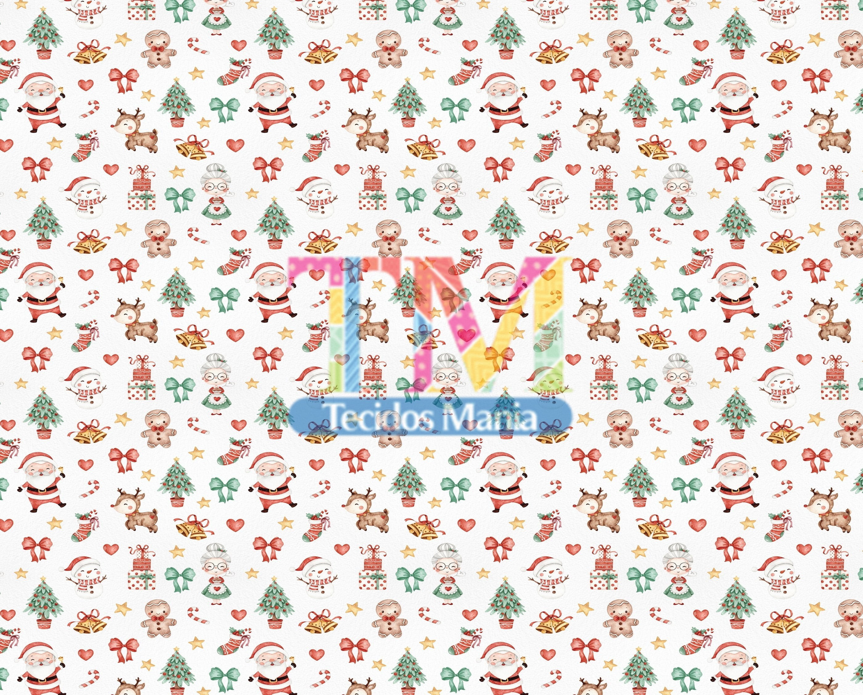 Sintético doll estampado - Natal - aquarela - fundo branco