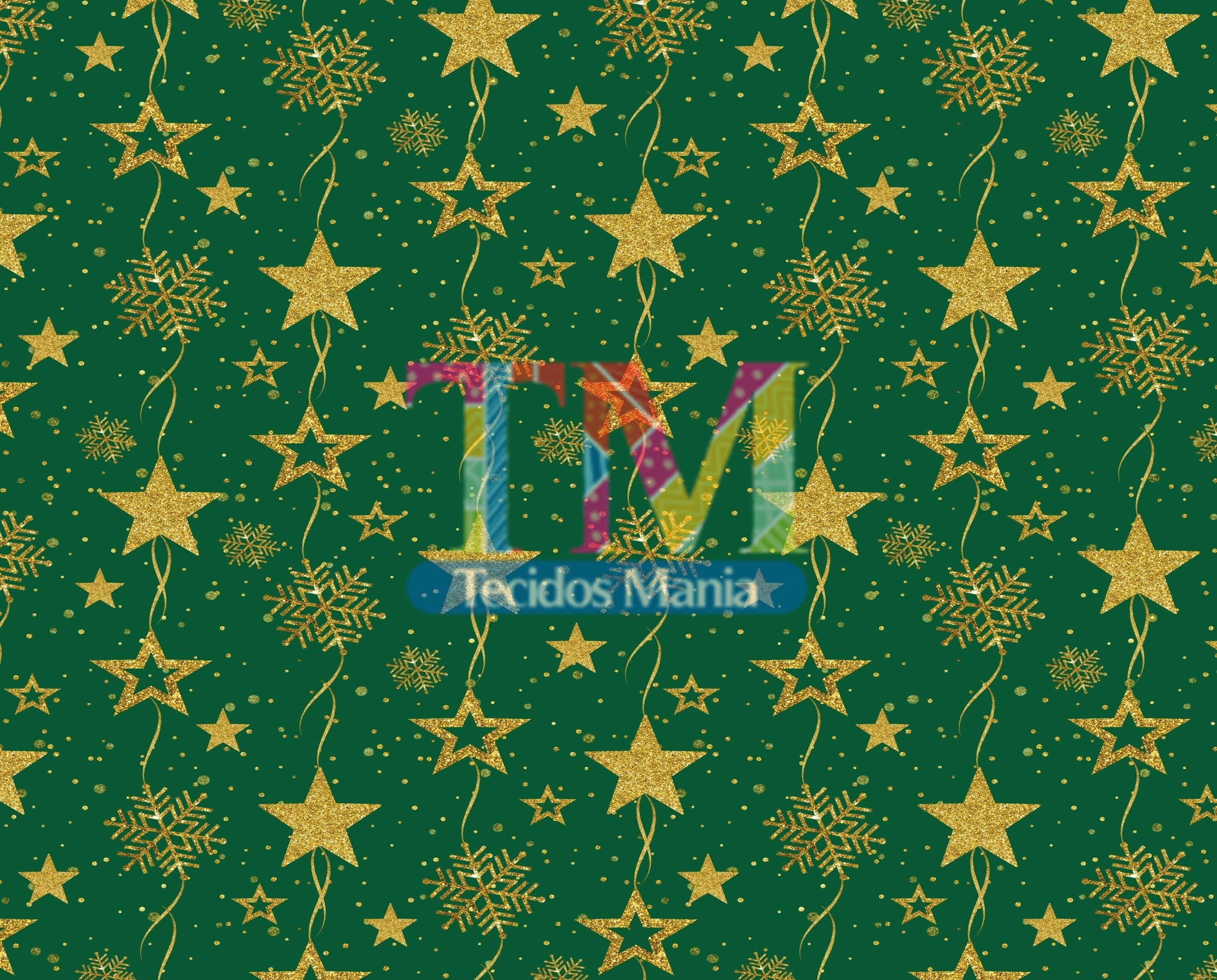 Sintético doll estampado - Natal - Estrela gold - fundo verde