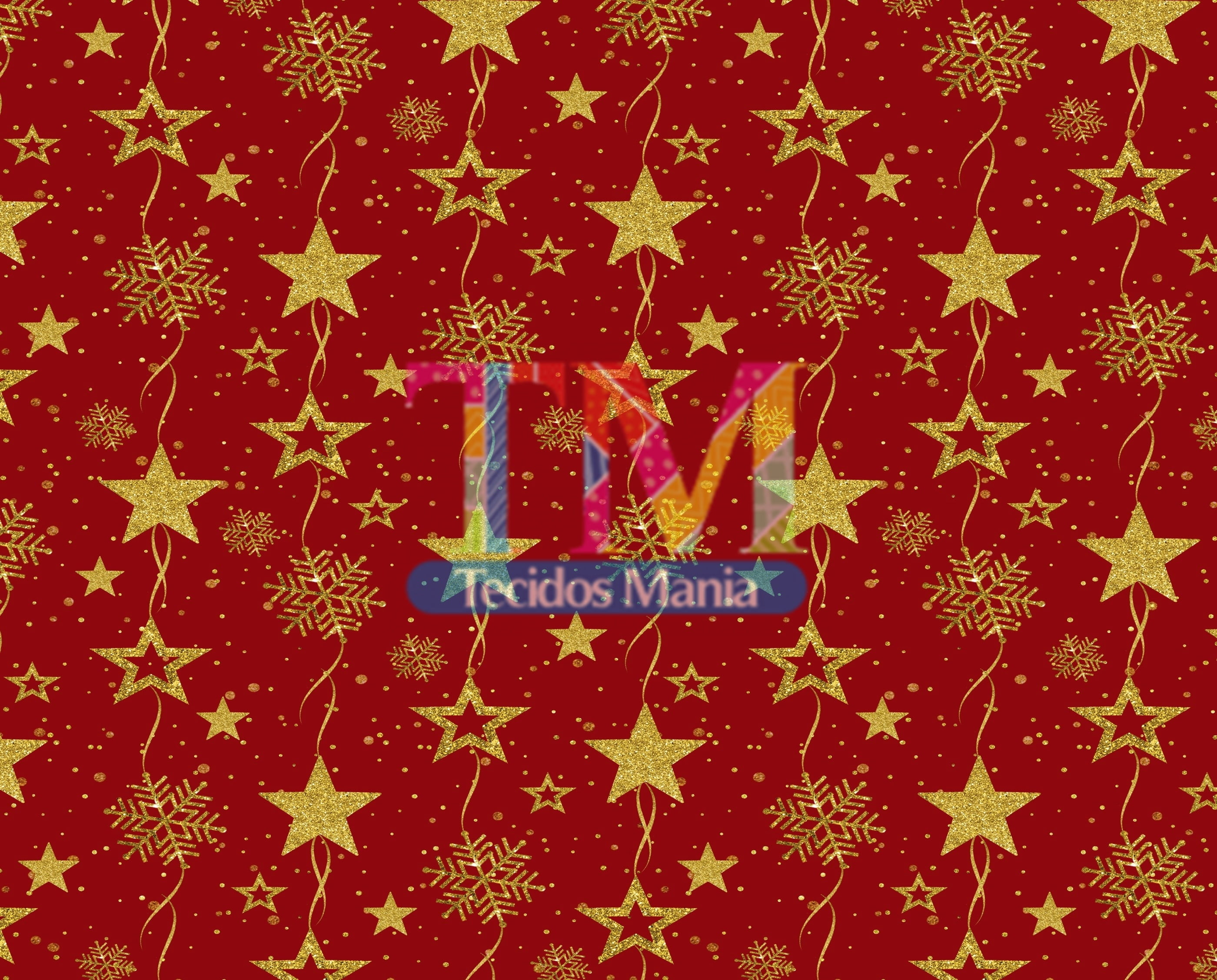 Sintético doll estampado - Natal - Estrela gold - fundo vermelho