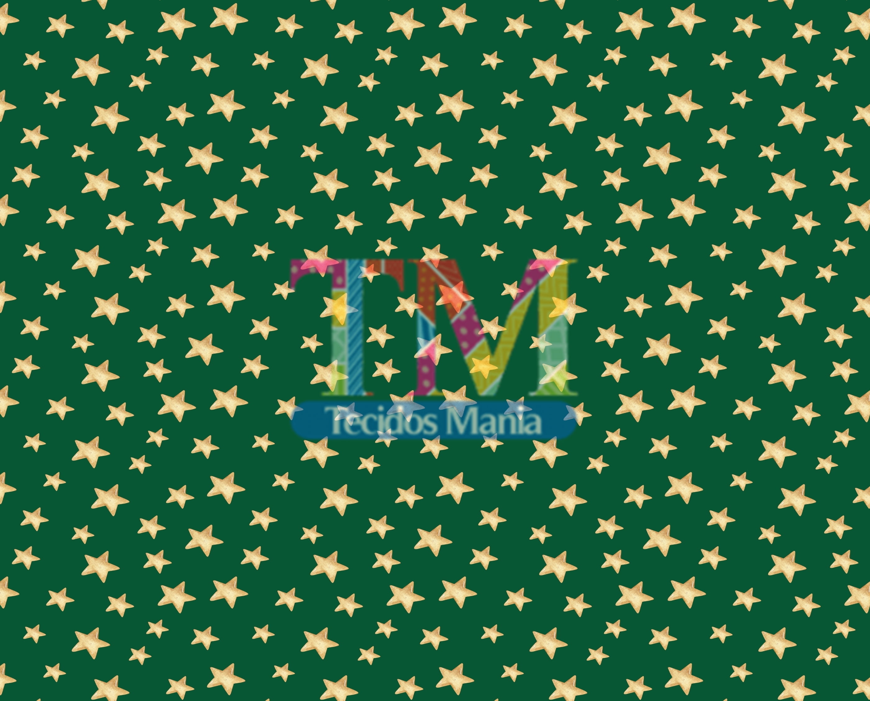 Sintético doll estampado - Natal - Estrelas aquarela - fundo verde