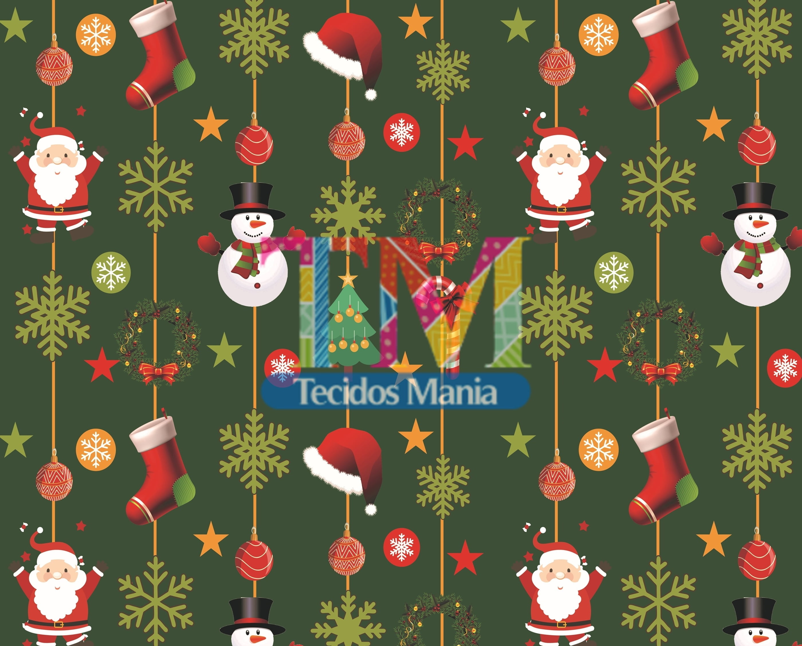 Sintético doll estampado - Natal Noel - Fundo verde