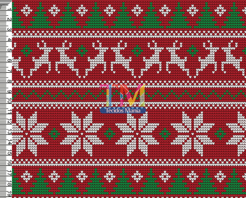 Sintético doll estampado - Natal - tricô - árvore e renas