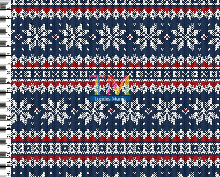 Sintético doll estampado - Natal - tricô - flores de natal - azul e vermelho