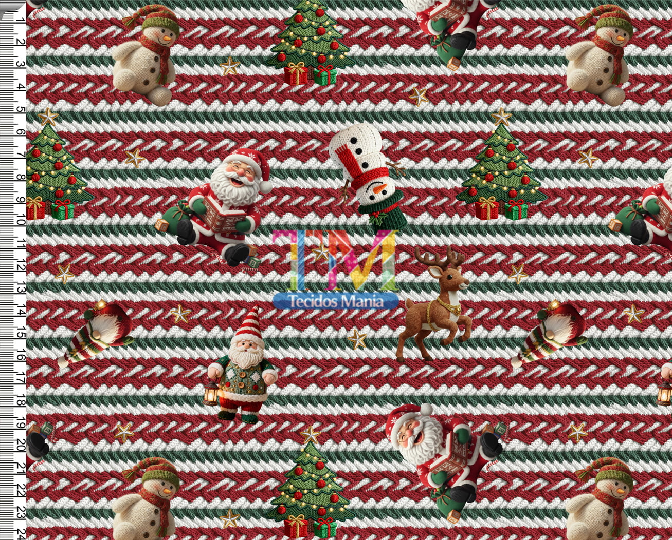 Sintético doll estampado - Noel e Boneco de neve - Fundo Chevron Tricô - Bordado - 3D