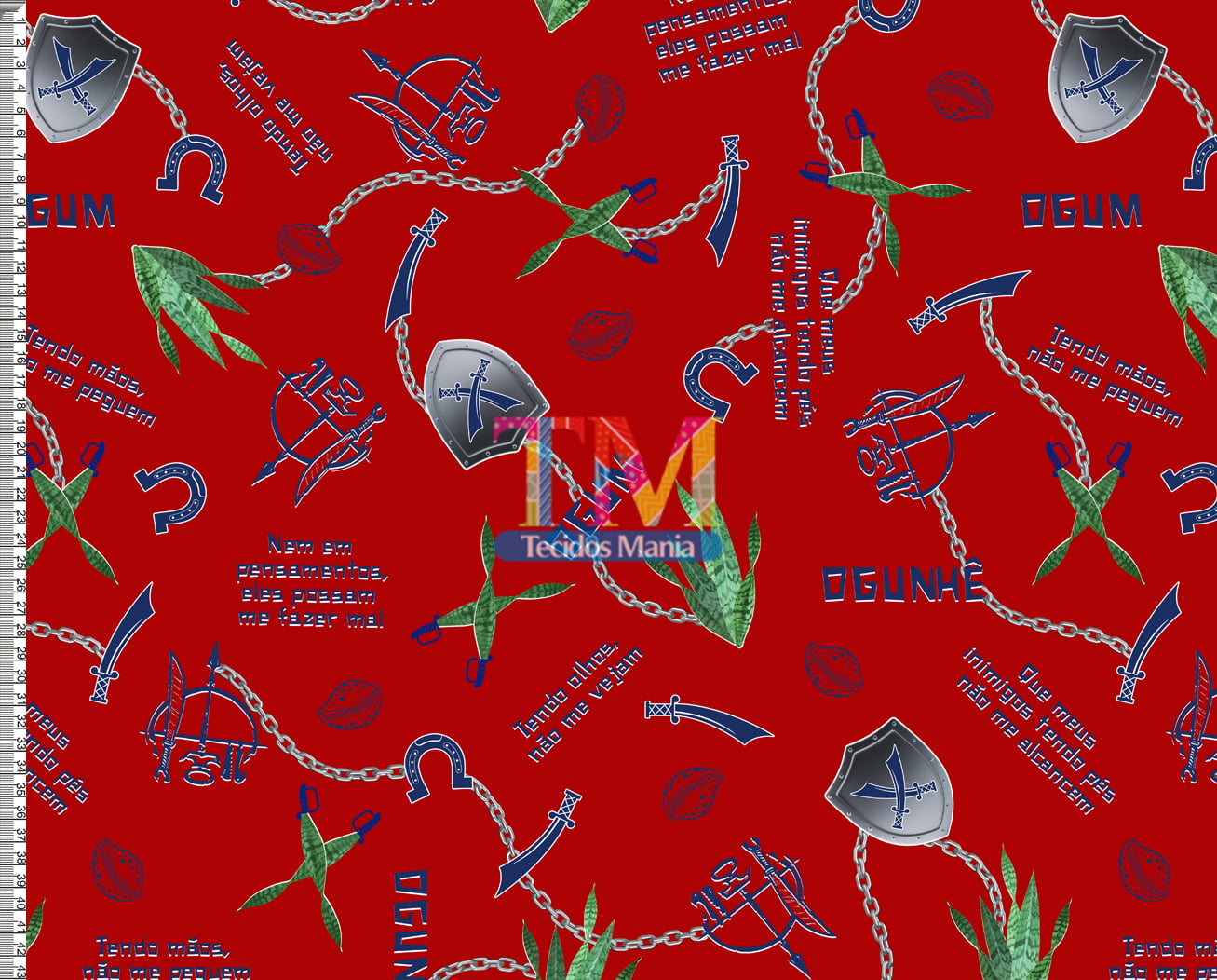 Sintético doll estampado  -  Ogum - Ogunhê - Fundo Vermelho