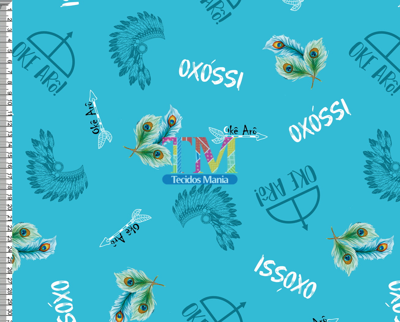Sintético doll estampado  -  Oxóssi - Oke Arô - Fundo azul turquesa