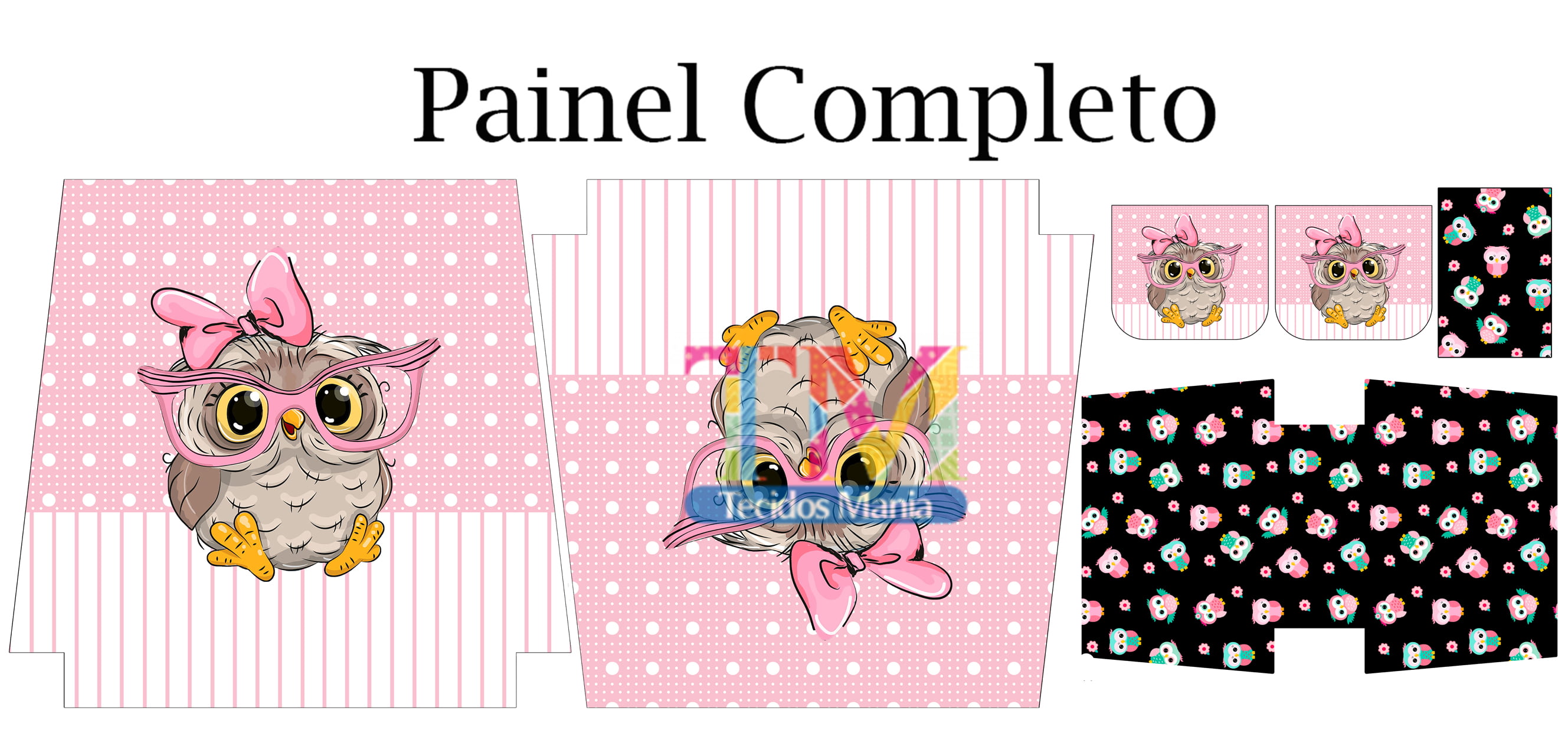 Sintético doll estampado - Painel ecobag - Necessaires - Coruja