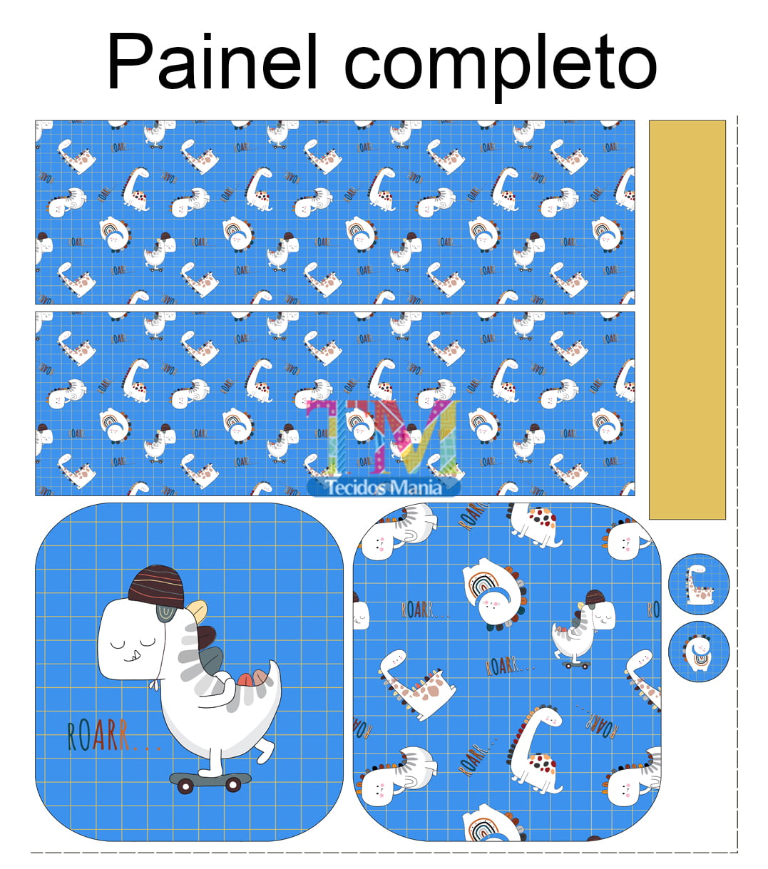 Sintético doll estampado - Painel Lancheira - Dino - roarr
