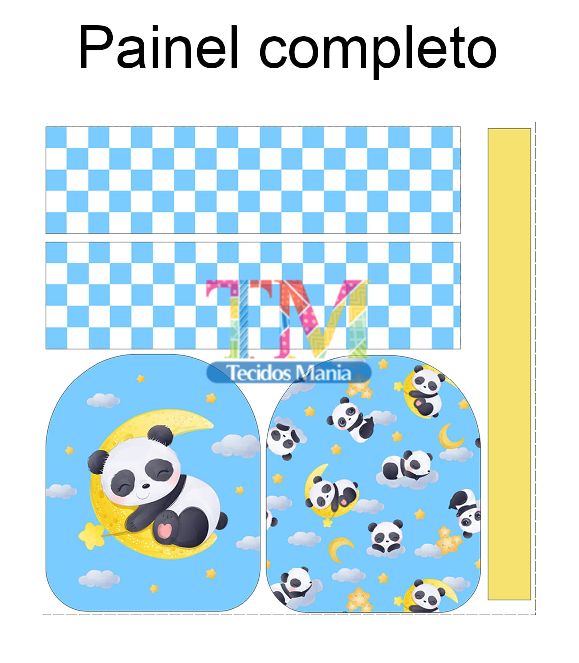 Sintético doll estampado - Painel Mini Mochila - Panda - fundo azul
