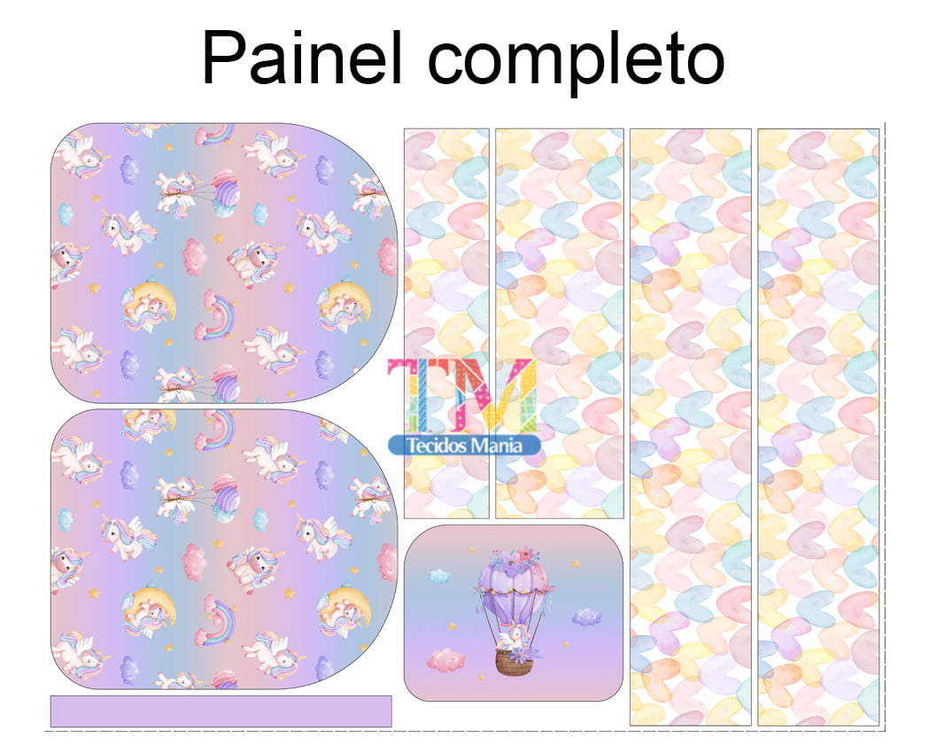 Sintético doll estampado - Painel Mochila média - Unicórnio no balão