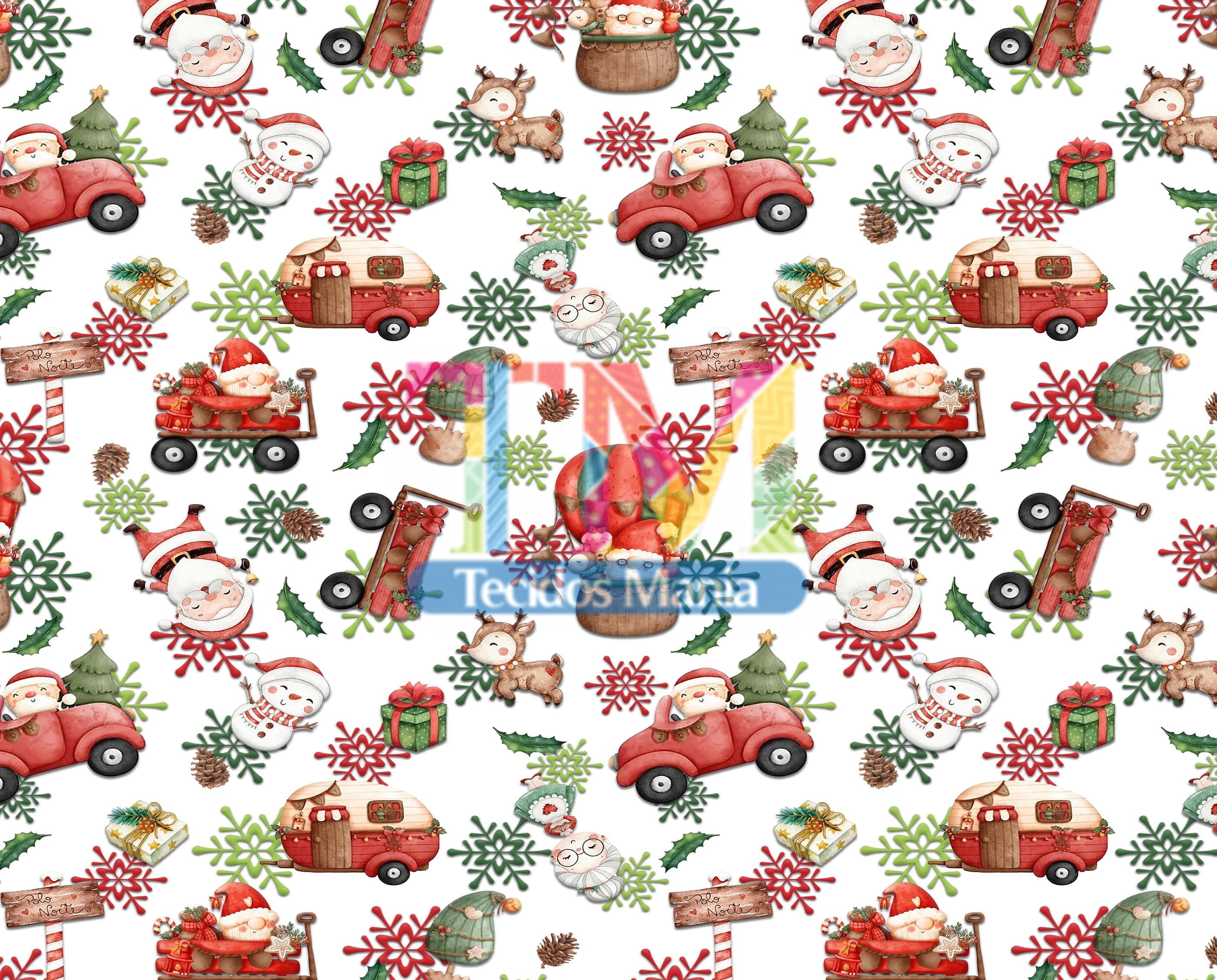 Sintético doll estampado - Papai Noel e flocos de neve - aquarela - fundo branco