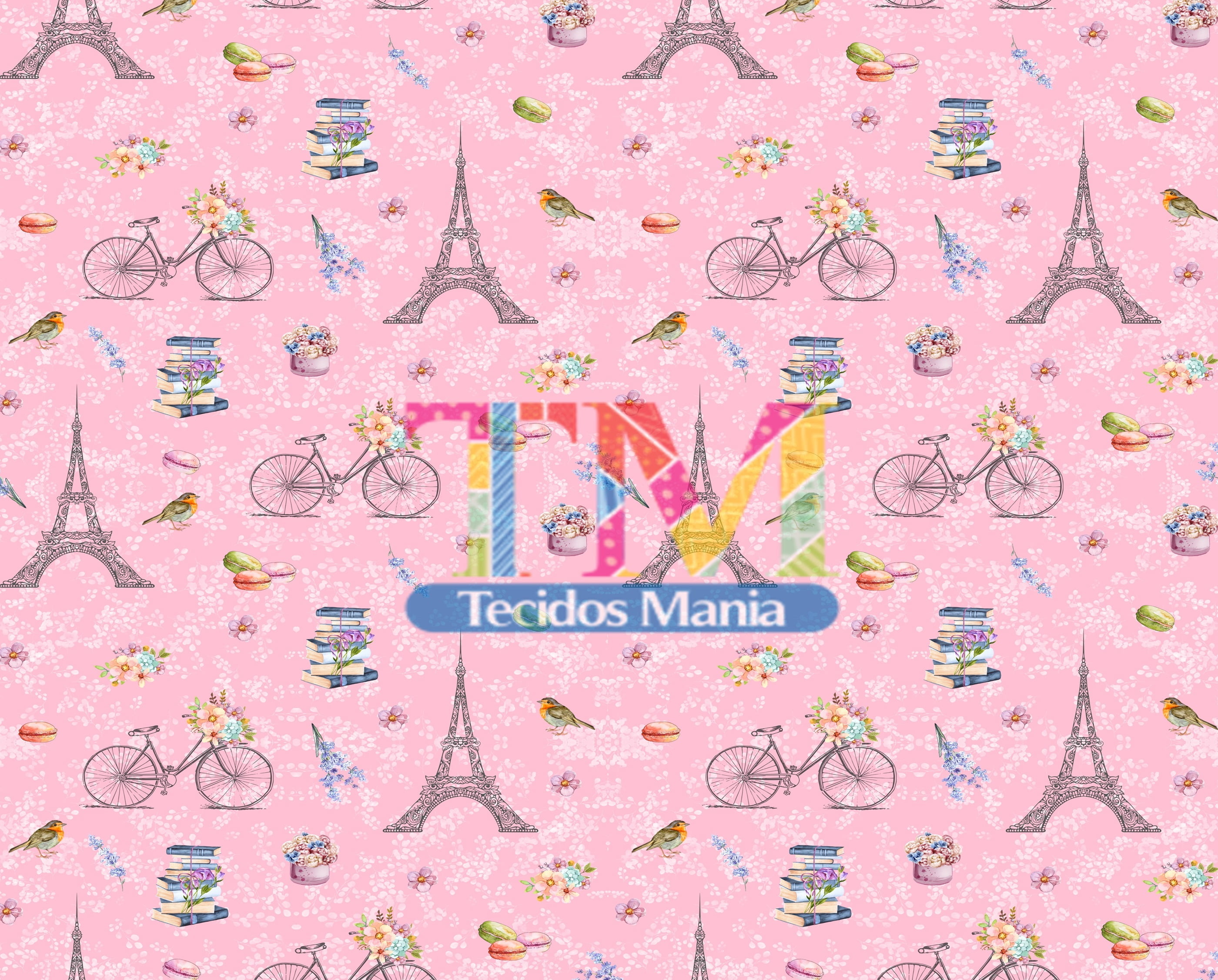Sintético doll estampado - Paris - Fundo Rosa