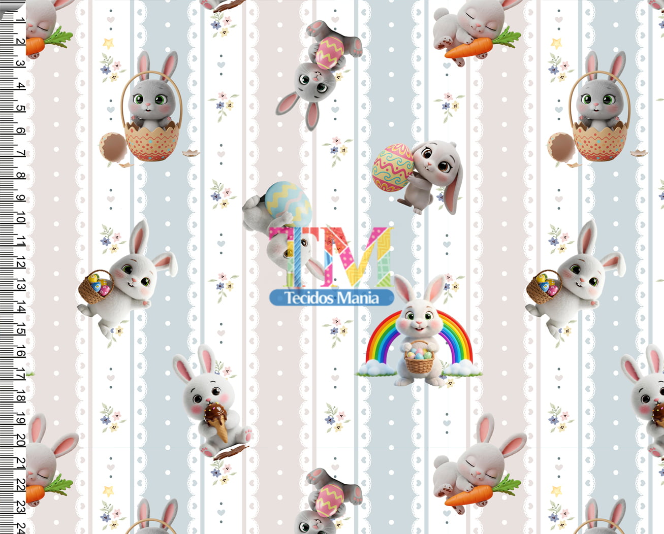 Sintético doll estampado - Páscoa - coelho baby - fundo Rendinha