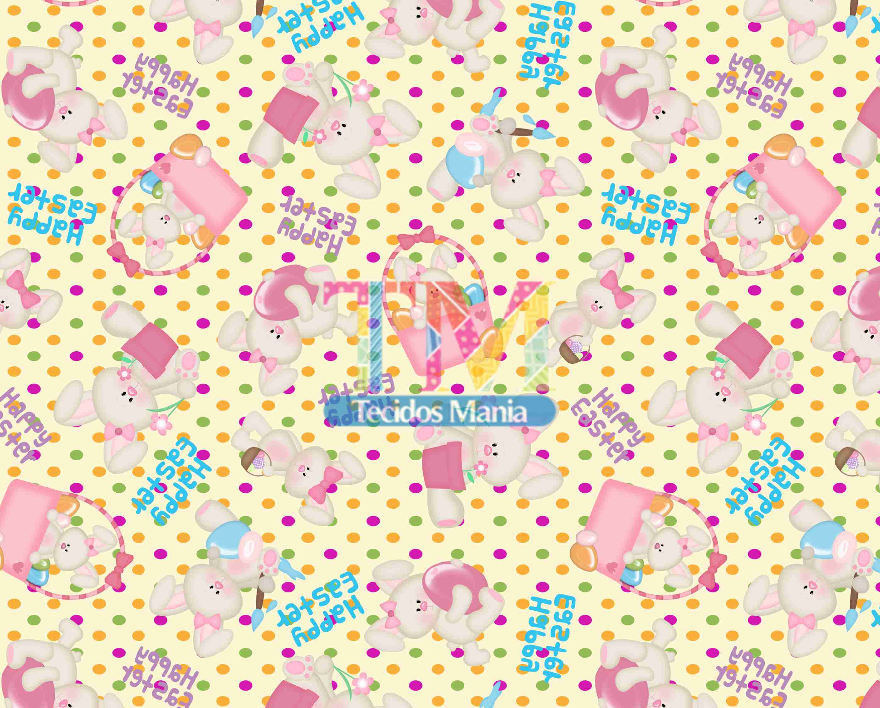 Sintético doll estampado - Páscoa Coelho - Bolinha
