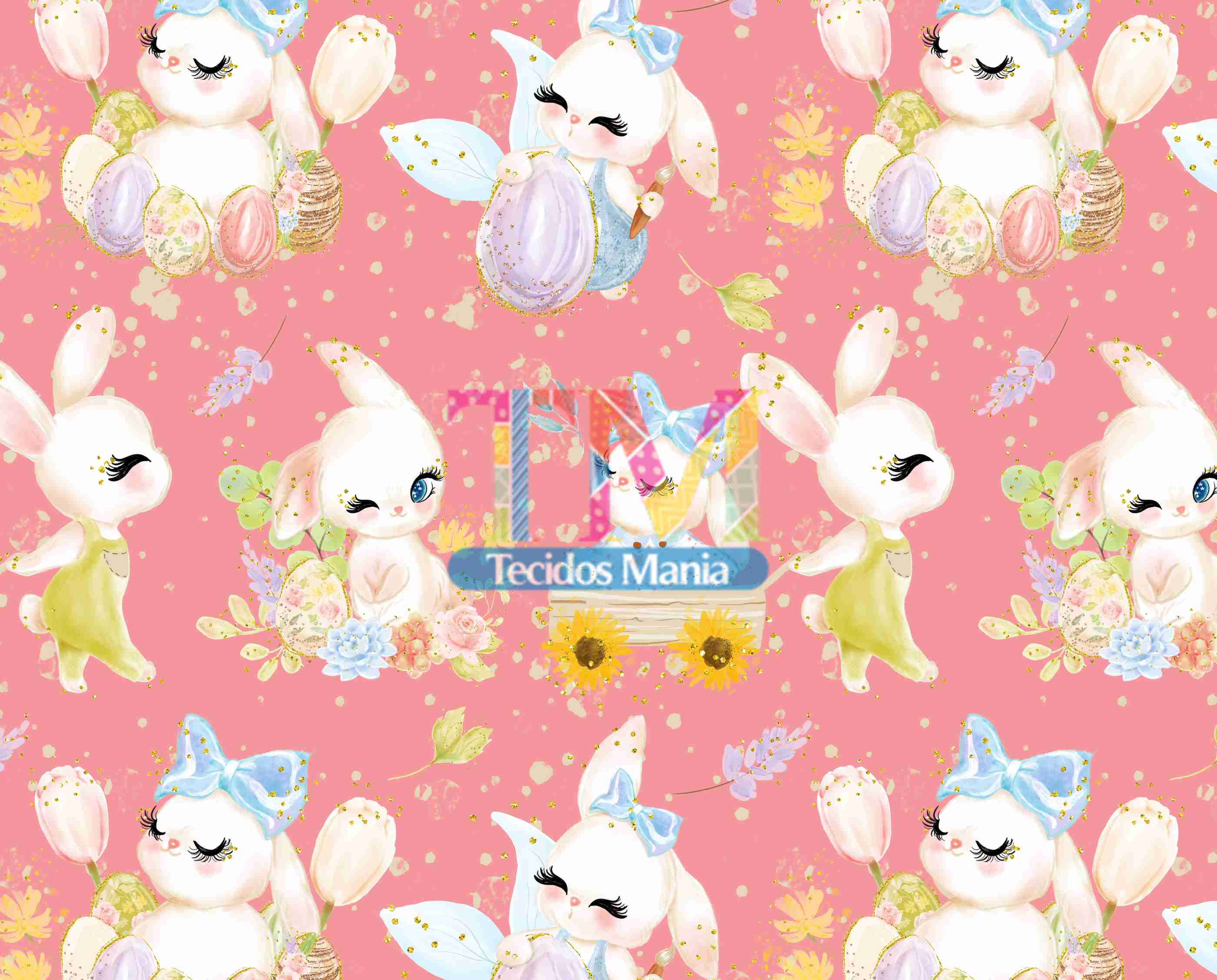 Sintético doll estampado - Páscoa Coelho - Fundo salmão