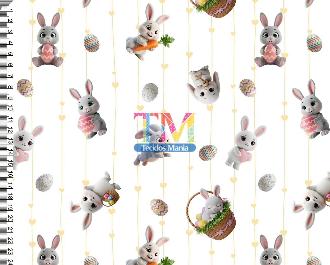 Sintético doll estampado - Páscoa - coelho - ovos - fundo Branco