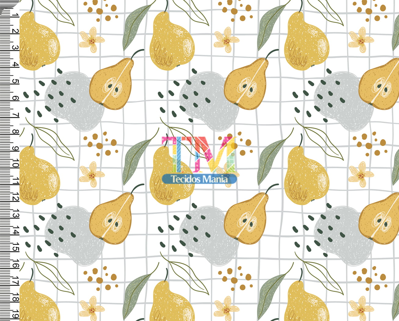 Sintético doll estampado - Pera - quadriculado - fundo branco
