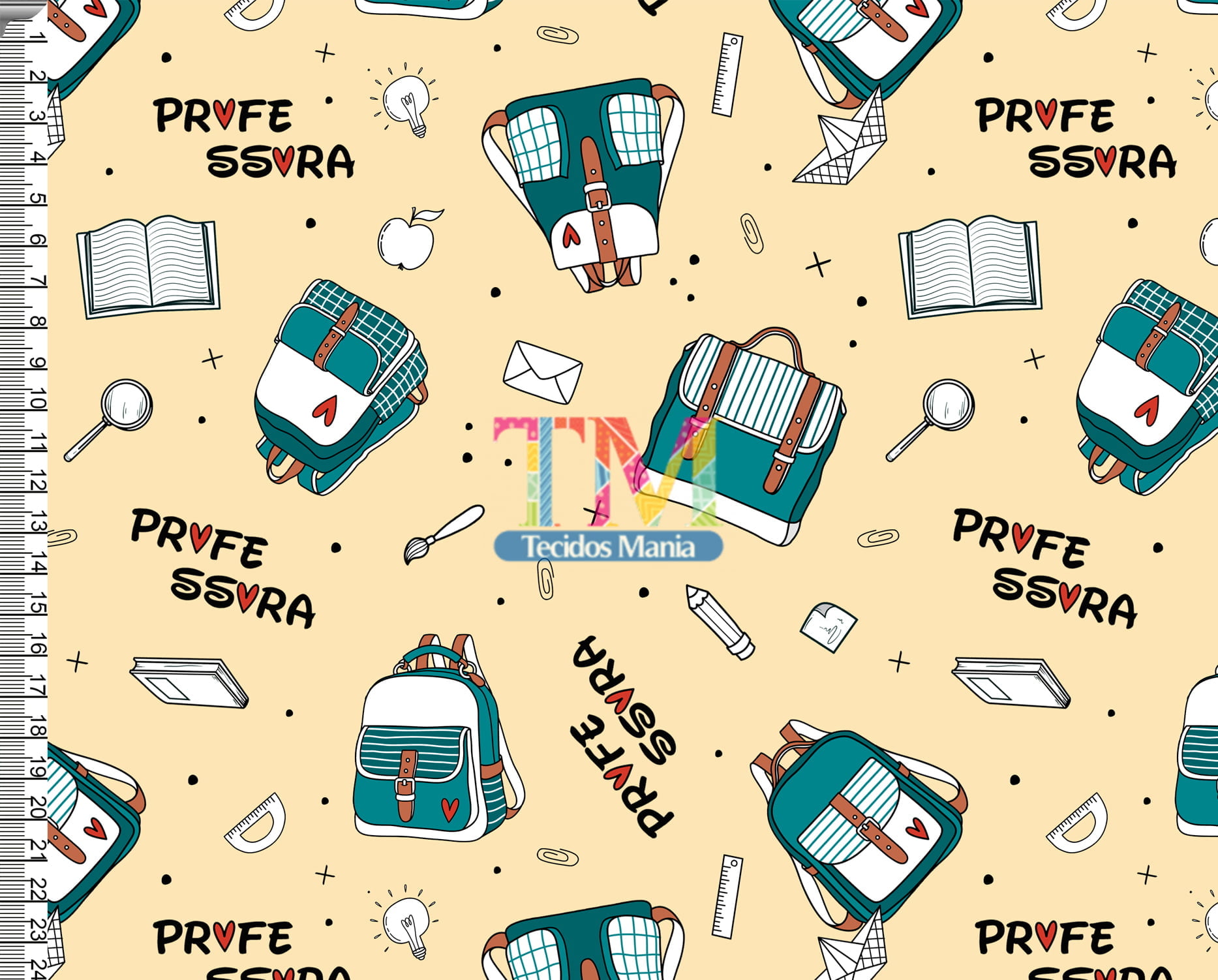 Sintético doll estampado - Professora - Mochila - Fundo amarelo
