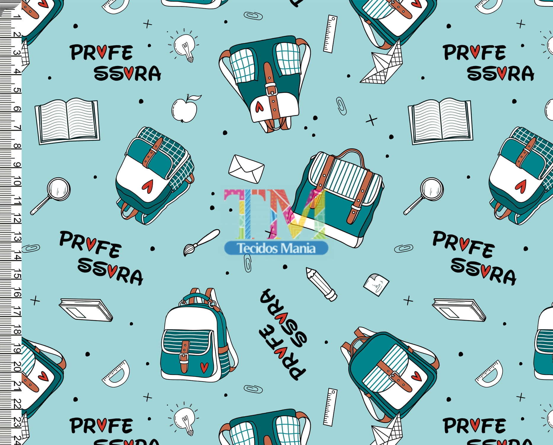 Sintético doll estampado - Professora - mochila - fundo verde acqua