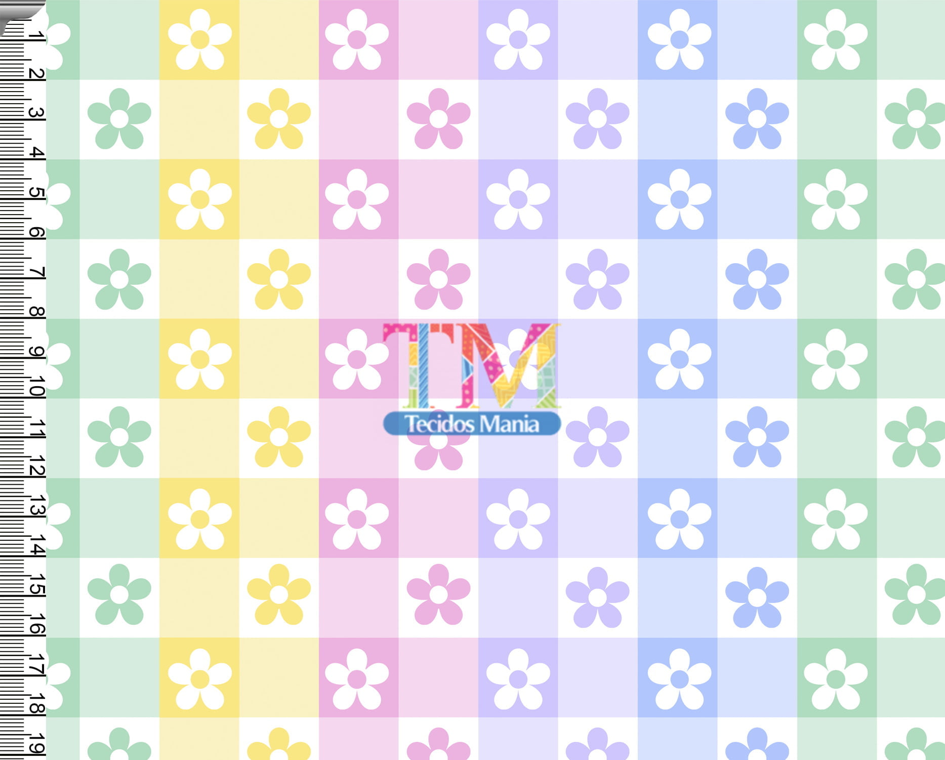 Sintético doll estampado - Quadriculado - Candy color - flores