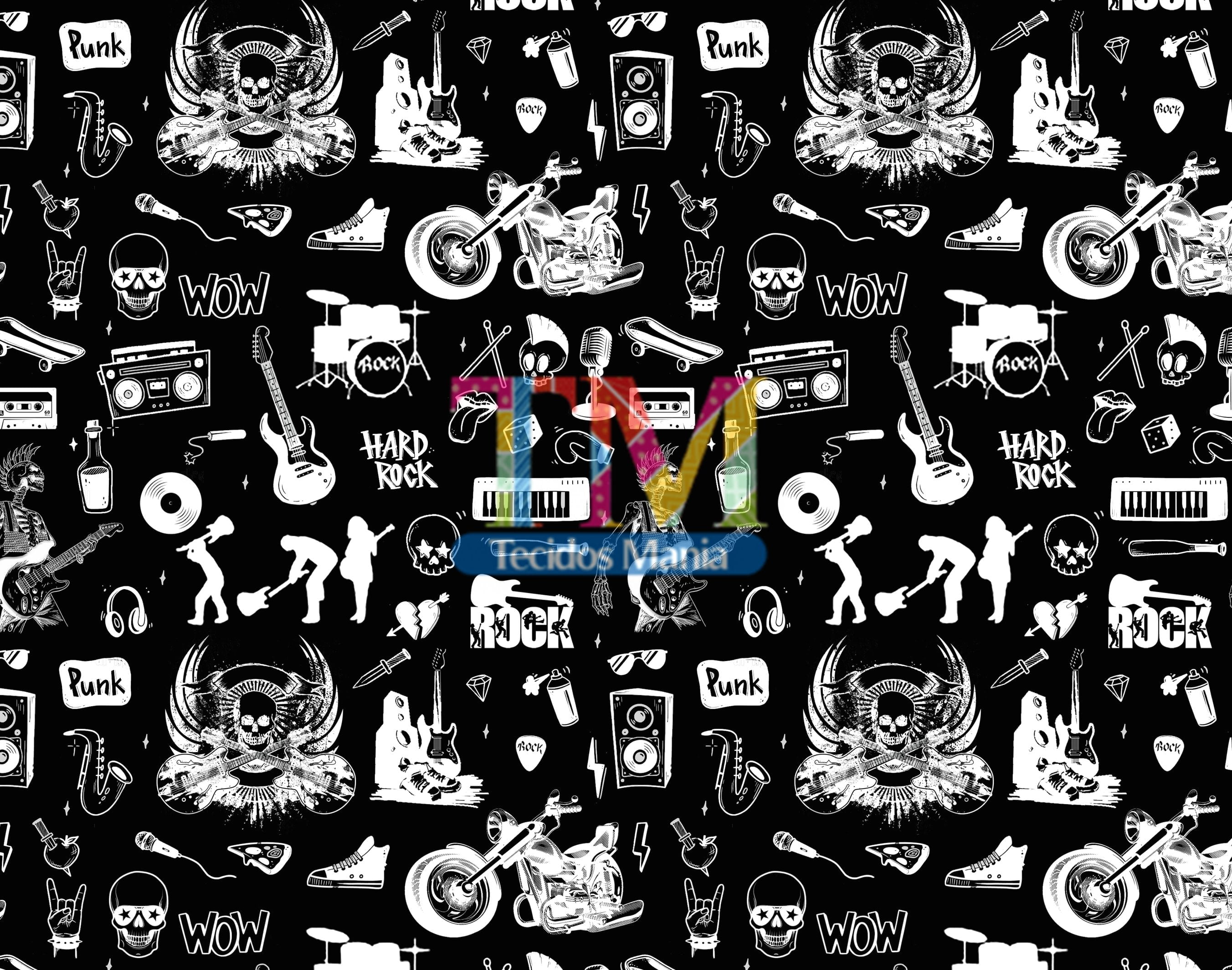 Sintético doll estampado - Rock - fundo preto