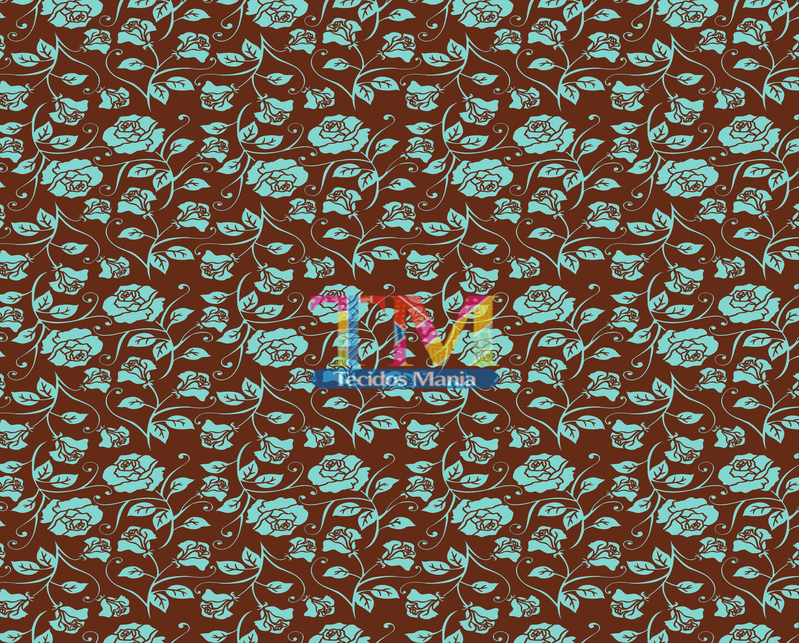 Sintético doll estampado - Rosas Tiffany - Fundo Marrom