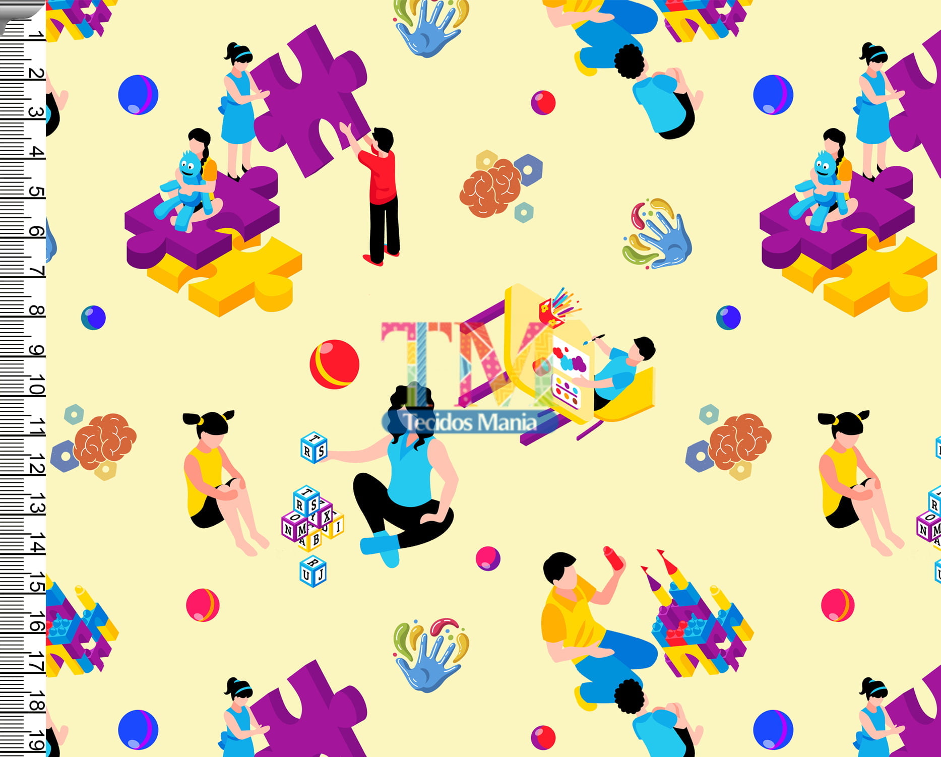 Sintético doll estampado - terapia ocupacional - fundo amarelo