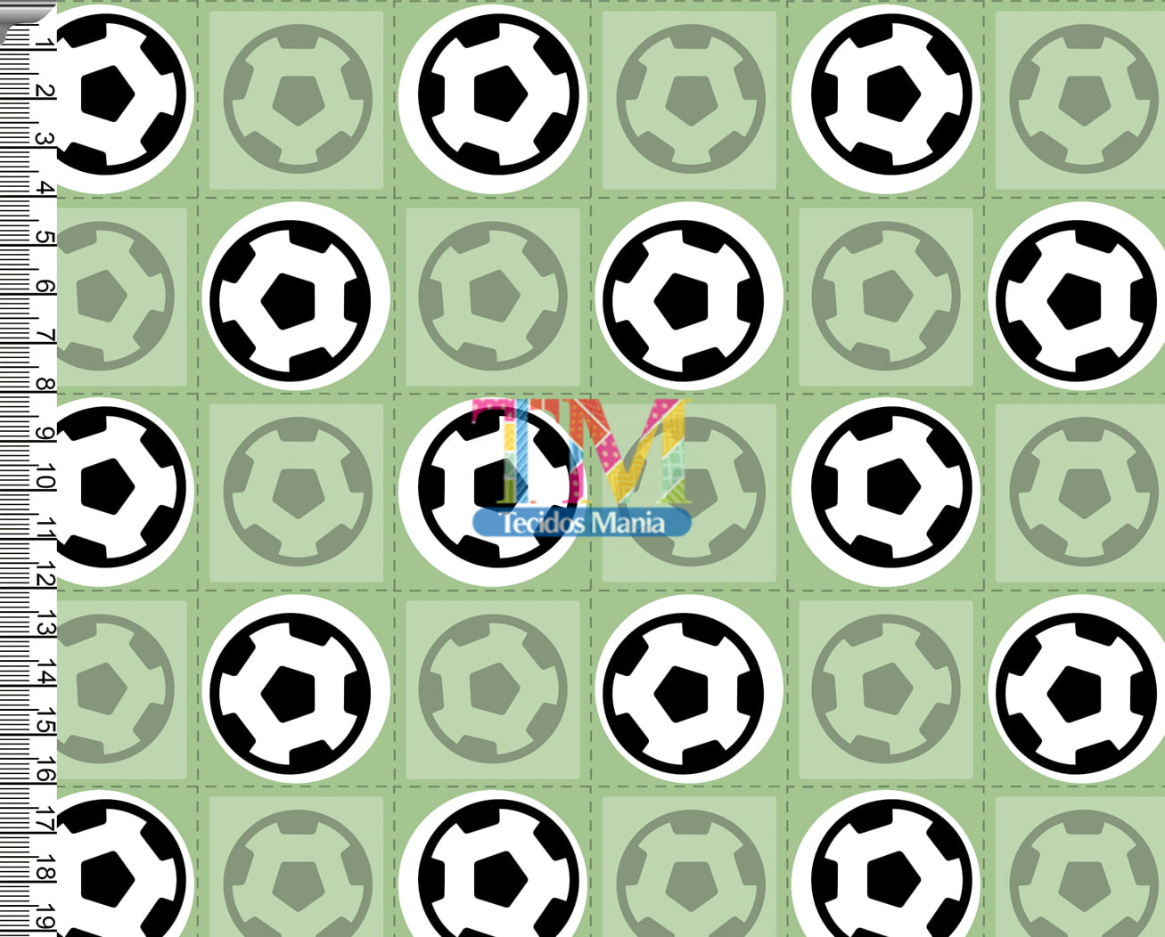 Sintético doll estampado - Futebol - bola -  fundo verde 