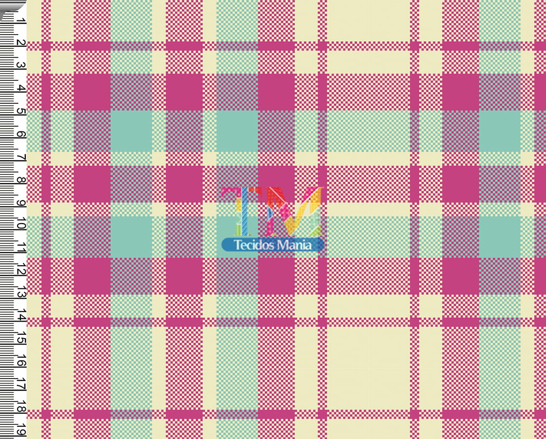 Sintético doll estampado  - Xadrez - tartan - pink com verde