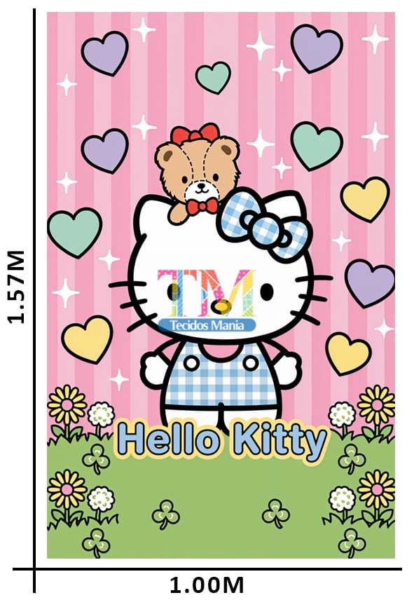 Tecido microfibra estampado - Painel de Festa - Hello Kitty - Coração
