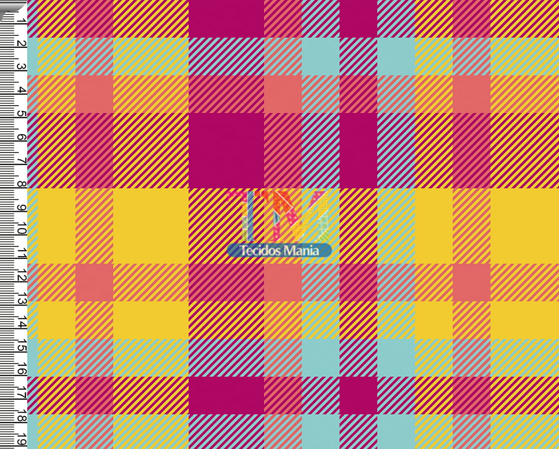 Tecido tricoline, microfibra ou gabardine estampado - Xadrez - tartan - amarelo com rosa