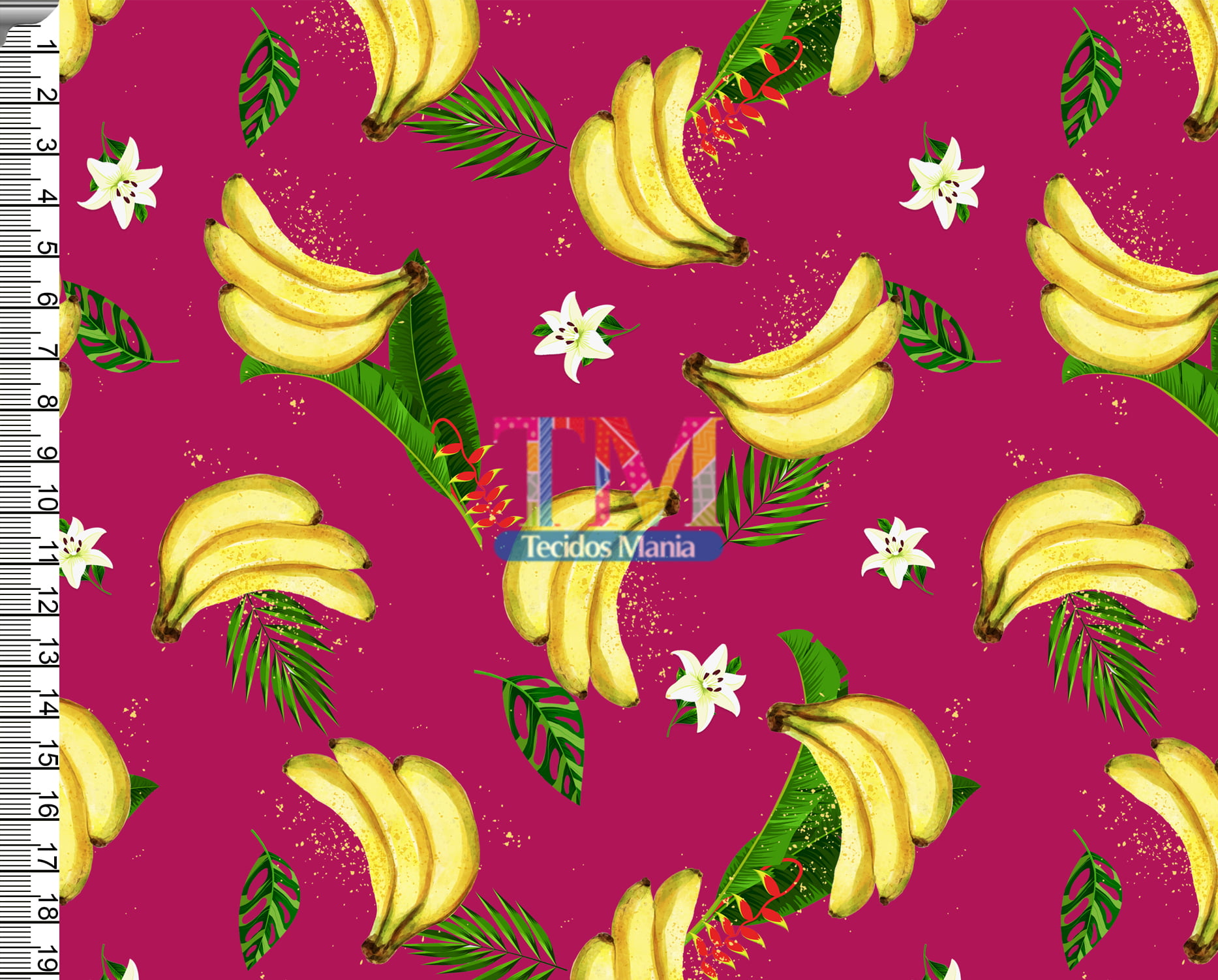 Tecido tricoline, microfibra ou gabardine estampado - bananas - fundo pink