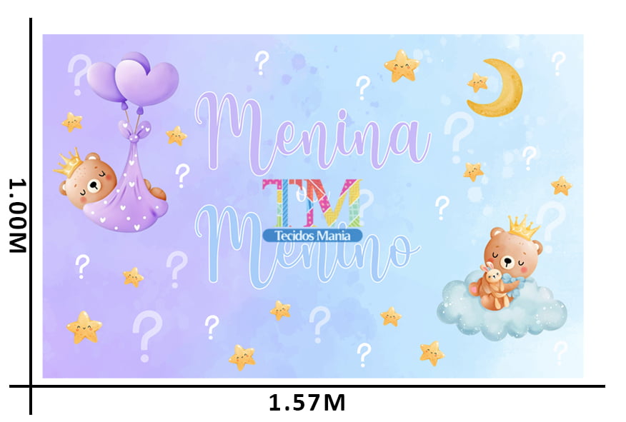 Tecido microfibra estampado - Painel de Festa - Chá Revelação