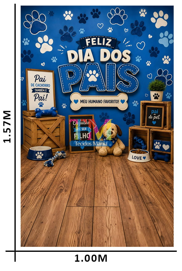 Tecido microfibra estampado - Painel Fotográfico - Dias dos pais - Pai de Pet - Azul