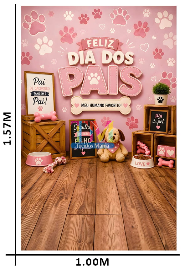 Tecido microfibra estampado - Painel Fotográfico - Dias dos pais - Pai de Pet - Rosa