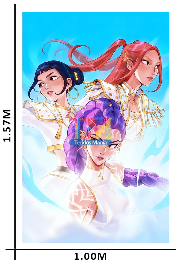 Tecido microfibra estampado - Painel de Festa - Guerreiras do K-pop - Huntrix - Batalha brilhante