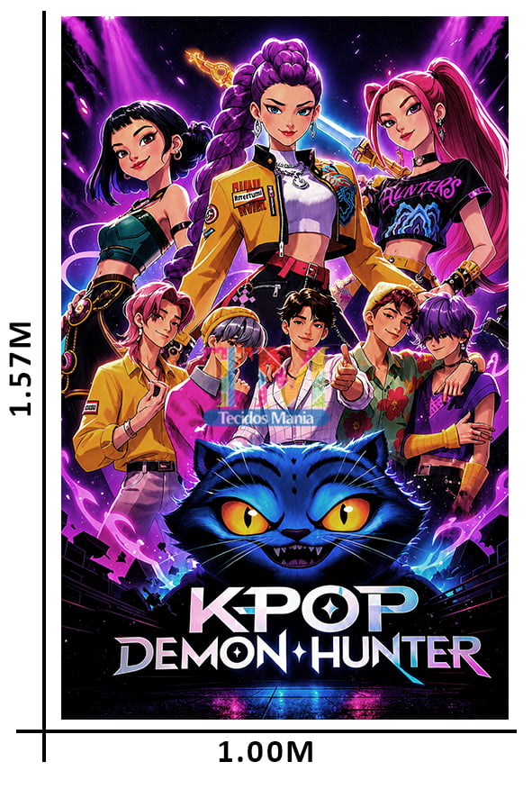 Tecido microfibra estampado - Painel de Festa - Guerreiras-kpop e demon hunter